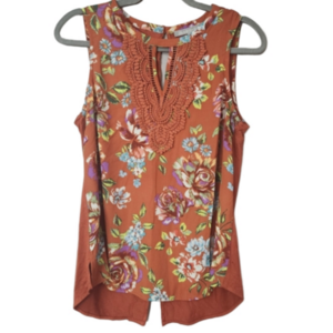 NWT Daniel Rainn size Medium floral crochet tank top burnt orange detailed back